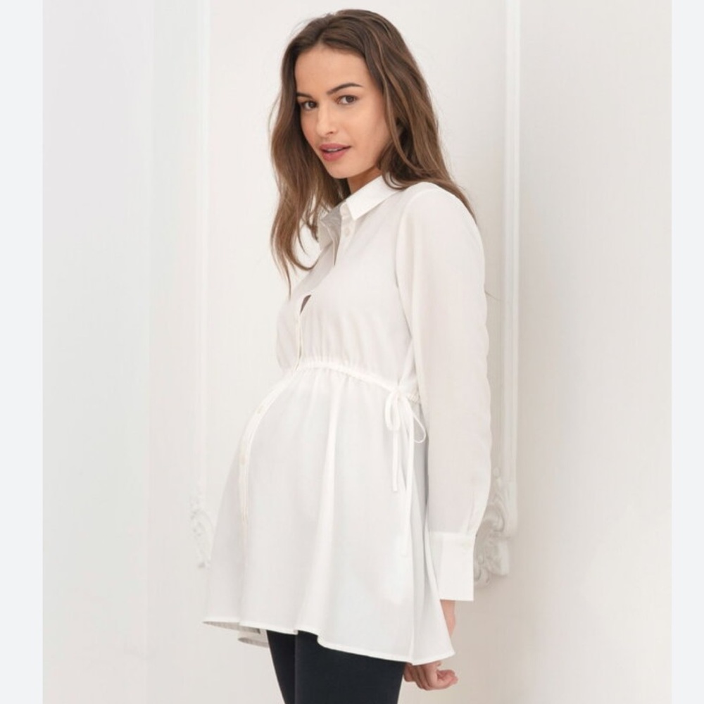 Seraphine White Button-Down Maternity Shirt